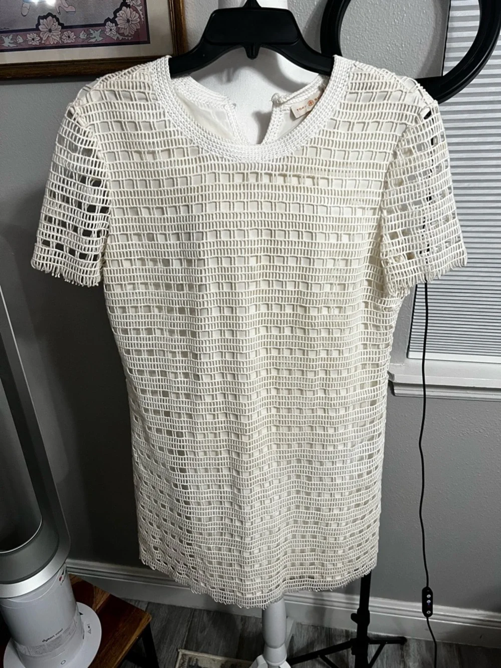 Tory Burch Dress Crochet Lace Lined Pencil Ivory Off White Medium